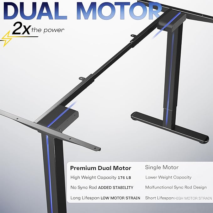 VIVO Electric Dual Motor Standing Desk Frame for 41 to 81 inch Table Tops, Frame Only, Ergonomic Standing Height Adjustable Base with Push Button Memory Controller, Black, DESK-V122EB