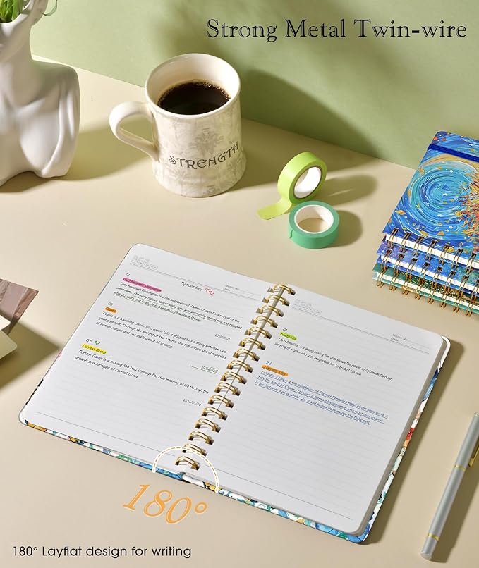 Lined Spiral Journal Notebook for Women, A5 Cute Hardcover Spiral Journals for Writing, 150 Pages Pretty College Ruled Notebooks for Work & Note Taking, 5.75" x 8.38", Butterflies in the Blooms