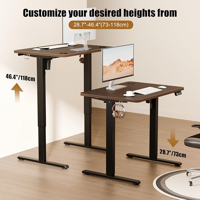 Small Standing Desk, 32"x24" Height Adjustable Sit-Stand Office, Walnut | Electric Adjustable Standing Desk, Sit to Stand Computer Office Desk with Splice Board, Memory Preset, Lifts 28.7''-46.5"