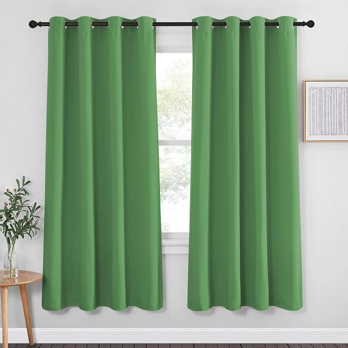NICETOWN Blackout Curtain Drape 72 inch Long - Grommet Noise Reducing Thermal Insulated Modern Window Treatments for Bedroom Living Room (1 Panel, 52 x 72 Inch, Froest Green)