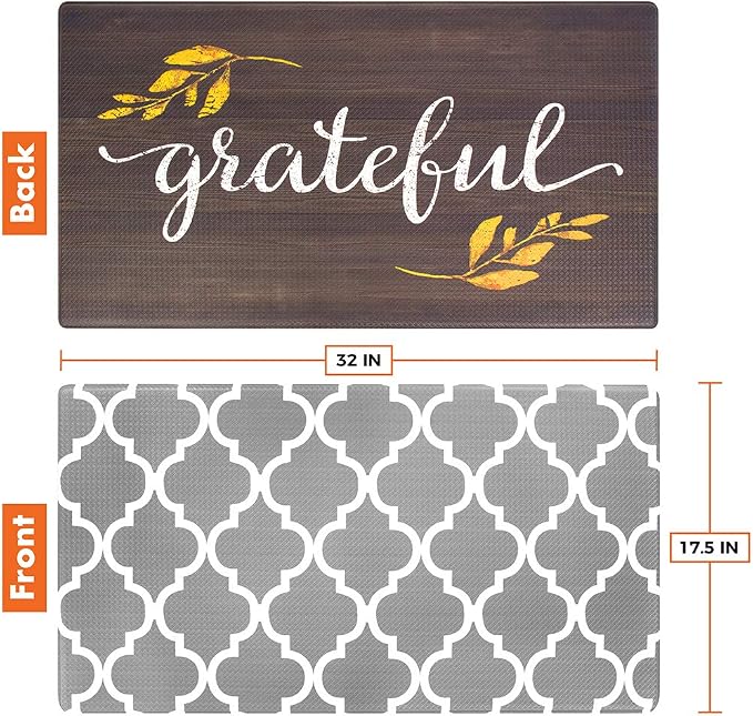 OPUX Anti Fatigue Kitchen Floor Mat, Reversible Cushioned Memory Foam Kitchen Rug Pad, Waterproof Non-Slip Padded Comfort Standing Mat Laundry Home 32x17 (Farmhouse Grateful Moroccan)