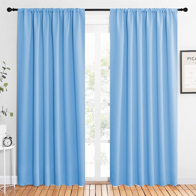NICETOWN 2 Panels Blackout Curtains, Rod Pocket Thermal Insulated Drapes 84 inches Long, Easy-Care Modern Home Decoration Sunshades for Guest Room, Living Room, Office, 62 x 84 Inch, Blue