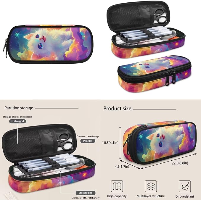 Doojoayie Cat Backapack for Girls 4-6 6-8 Trendy School Backpack for Teen Girls Colorful Cloud Bookbag with Lunch Box, Water Bottle Holder, Pencil Case Heavy Duty School Bags Set of 4