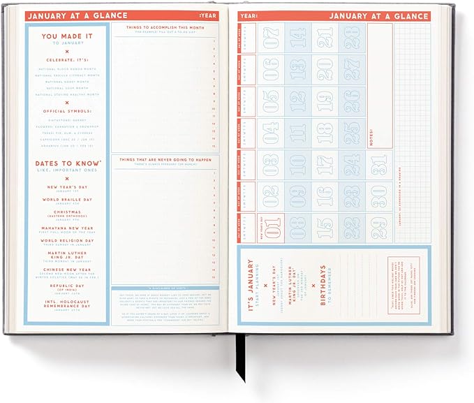 Brass Monkey Perpetually Late Undated Planner, 6” x 9” – Daily Planner with 366 Days (336 Pages) – Random Holidays and Fun Added In – Mini Planner with Bookmark Included