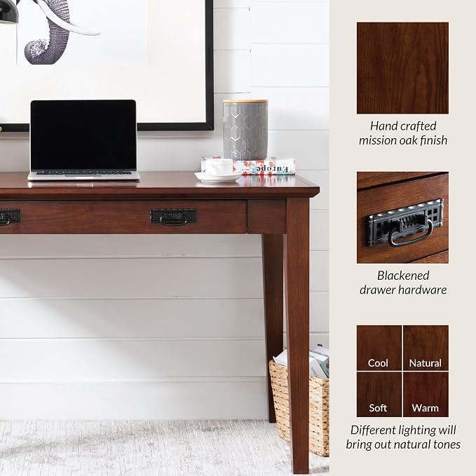 Leick Home 82400 Mission Writing Computer Desk with Drop Front Keyboard Drawer, for Home Office, Solid Wood, Mission Oak