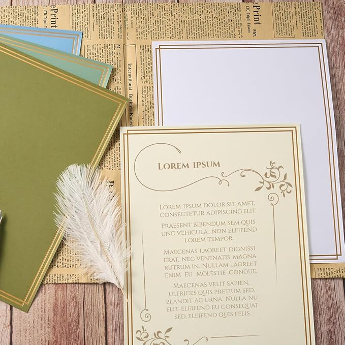 60 Pack Stationery Set Paper with Gold Border, 8.5x11 Inch Paper Sheets for Writing Letters, Letter Size Writing Paper (Cream Color, 8.5x11 inches)
