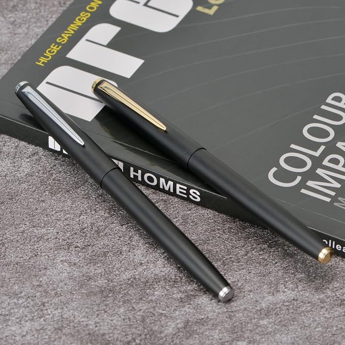 2PCS Jinhao 911 Fountain Pen Extra Fine Nib, Matte Black with Gold & Silver Trim, Lightweight and Durable, Includes Ink Cartridges & Converters, Smooth Writing Pen