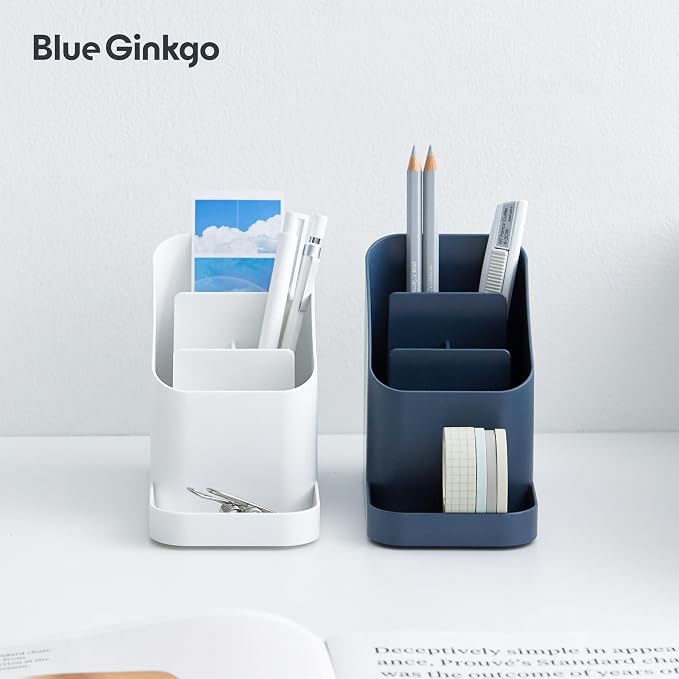 BLUE GINKGO Pen Holder, Desk Organizer, Blue, Made in Korea | Multi-Compartment. Space-Saving. Everyday Storage.