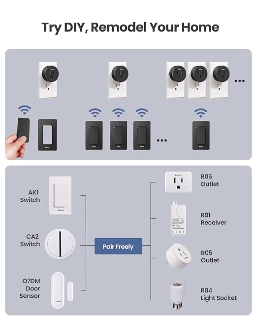 Zoiinet Remote Control Outlet Plug Switch, Buckle Design & Removable Wireless Light Switch, 300 ft, 1500W On Off Power Switch for Household Appliances, No Wiring No WiFi, Programmable, Black(2 Pack)