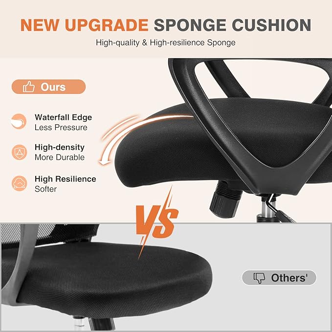 Sweetcrispy Home Office Managerial Executive Chair with Ergonomic Design, Mid-Back Mesh Swivel, Comfortable Lumbar Support, Comfy Arms for Bedroom,Study,Student, Black