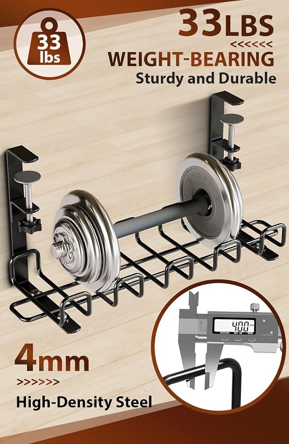 Cable Management Tray Under Desk 15.8'' - 4mm Wire Sturdy Cord Organizer for Desk Accessories - Cord Organization with Clamp No Drill - Standing Desk Accessories for Home Office