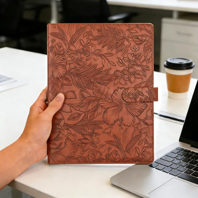 VANRA Padfolio Portfolio Binder Faux Leather Interview Resume Folder with Notepad, Document Organizer Card Holder, Letter-Sized Notepad Portfolio Organizer for Business School Office (Brown)