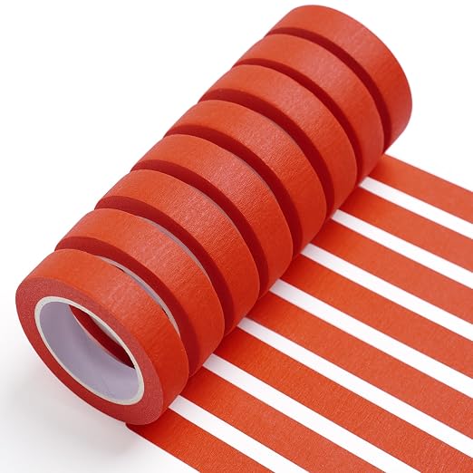 UMETDO 8PCS Colored Masking Tape - Red Painters Tape, Tape for Kids Art Supplies, Great for Crafts, Labeling, DIY Decorative, 1/2 Inch Colored Tape Rolls- Tiny Size