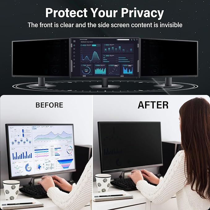 [2 Pack] 24 Inch Computer Privacy Screen for 16:9 Aspect Ratio Widescreen Monitor, Eye Protection Anti Glare Blue Light Computer Monitor Privacy Filter, Removable 24 in Protector Film
