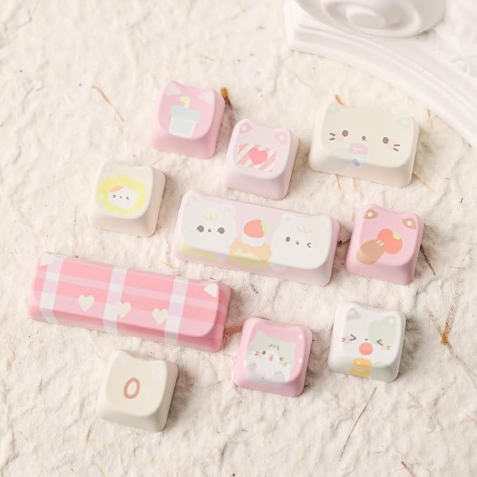 KiiBOOM Cute Cat Keycaps Set, Mao Profile, PBT/PC Keycap for MX Switches Mechanical Keyboard, Compatible with 60%, 65%, 75%, TKL, 96%, Full-Sized Layout (Meow Squad)