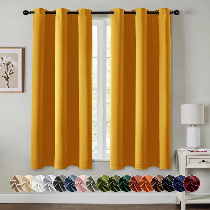 MIULEE Blackout Curtains for Bedroom Living Room 2 Panels, Thermal Insulated Room Darkening Drapes Grommet Noise Reducing Light Blocking Window Treatments 45 Inches Long 40x45 Inch Mustard Yellow
