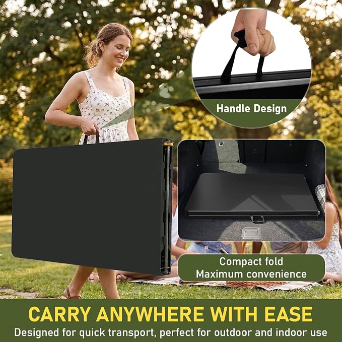BestOffice 8 FT Picnic Table Plastic Camping Table Portable Square Height Folding Table Perfect for Picnics, Parties, Party and Camping, Black