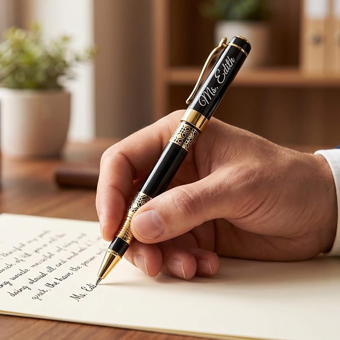 Ancolo Engraved Pens Luxury Business Pen with 10 Black Refills Quality Pens Metal Body - Custom with Names Message - Gift Pen Set for Family Colleague Elder Friends