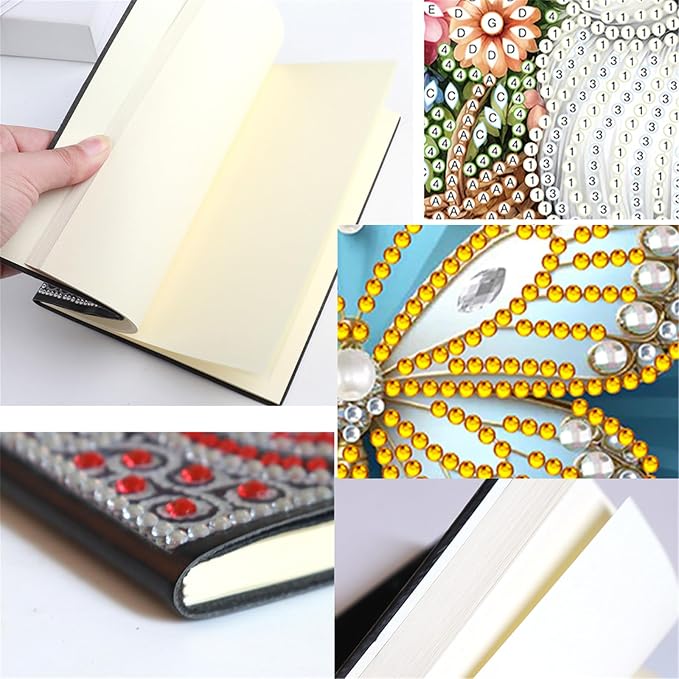 FRANDEK Diamond Art Painting Notebook Kit, White Butterfly A5 DIY Journal with 50 Blank Pages, Crystal Rhinestone Cover with Waterproof Canvas, Beginner Craft Set with Full Tools for Adults