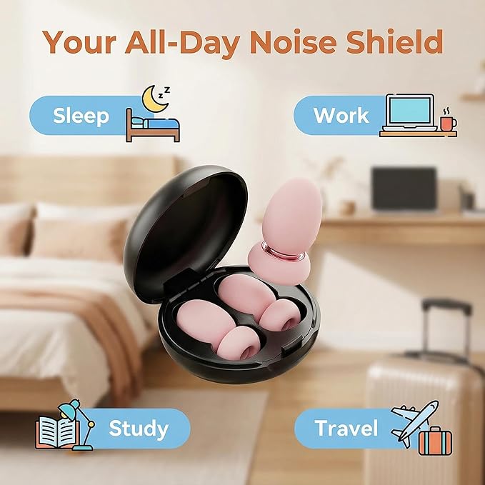 Comfortable noise cancelling earplugs - suitable for sleep, concerts, work, and study, including 8 sizes and portable storage boxes, 28-48dB silicone earplugs provide ultimate silent protection (pink)