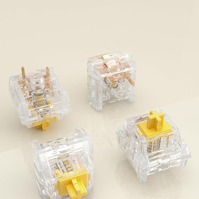 ZhouWang Crystal Yellow Switch 3 Pin 50gf Pre-Lubricated,Dustproof Linear Switch,Suitable for RGB,Mechanical Gaming Keyboards、MX Mechanical Keyboard(36PCS)