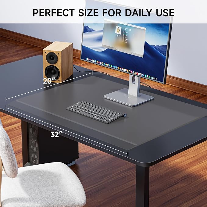 VASUHOME 32" x 20" Grey Tempered Glass Desk Mat with Beveled Edge - Ergonomic Desk Protector, Dry Erase Surface, Ideal Table Top Protector for Home & Office