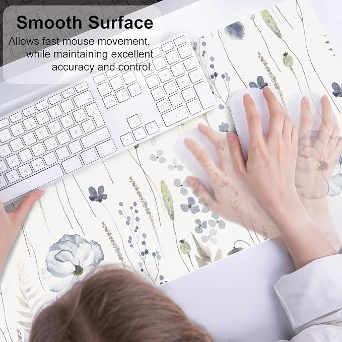 QiyI Large Mouse Pad for Desk, Floral Desk Mat for Desktop, Women Girls Office Décor Desk Accessories, PU Leather Waterproof Gaming Mousepad, Watercolor Flowers Desk Pad Computer Mat, 31.5" x 11.8"