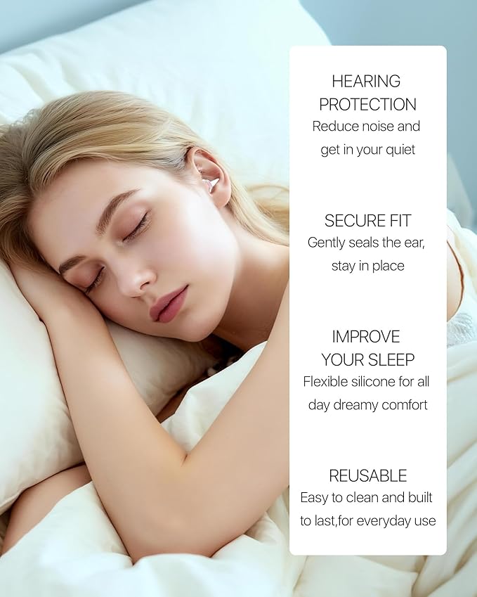 Ear Plugs for Sleeping, Comfy Reusable Earplugs for Sleep, Snoring, Deep Focus, Travel, Noise Sensitivity, Tinnitus Relief, Flexible Silicone Hearing Protection, 27dB Noise Reduction,BKPK