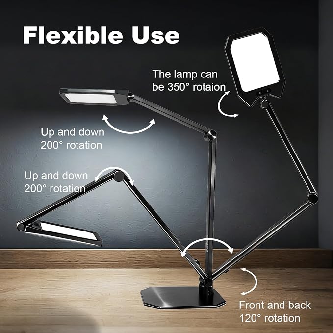 Pro LED Desk Lamp with Remote Control, Eye-Caring CRI95+ Dimmable Light, 3000K–6000K Adjustable Color Temperature, Flexible Angle, Clamp or Base Mount, for Home Office, Reading & Video Calls, 2 Pack