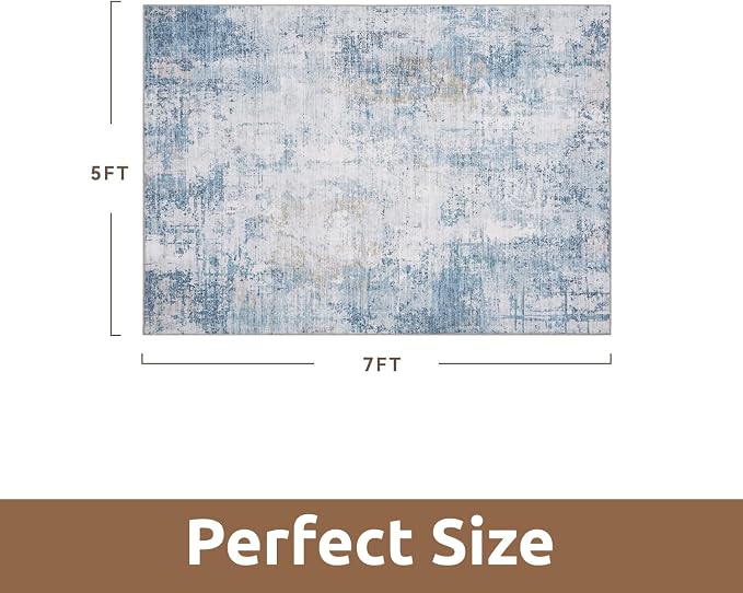 5 x 7 Area Rugs for Living Room, Machine Washable Non Slip Rug Ultra Soft Low Pile Indoor Carpet Modern Abstract Rugs for Bedroom Office Room Dining Room Beside, Blue