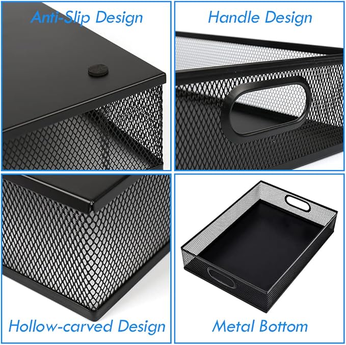 Desk Drawer Organizer, A4 Large Metal Mesh Desk Organizer Tray, Versatile Storage Box Set for Office Home Supplies,13 x 9 inches