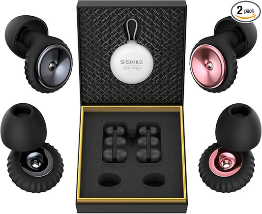 2 Pairs Noise Cancelling Earplugs with Premium Metal Design and Elegant Gift Box – for Sleeping, Concerts, Travel, Noise Sensitive – 35dB Reusable Silicone Earplugs for Men and Women,Rose Gold