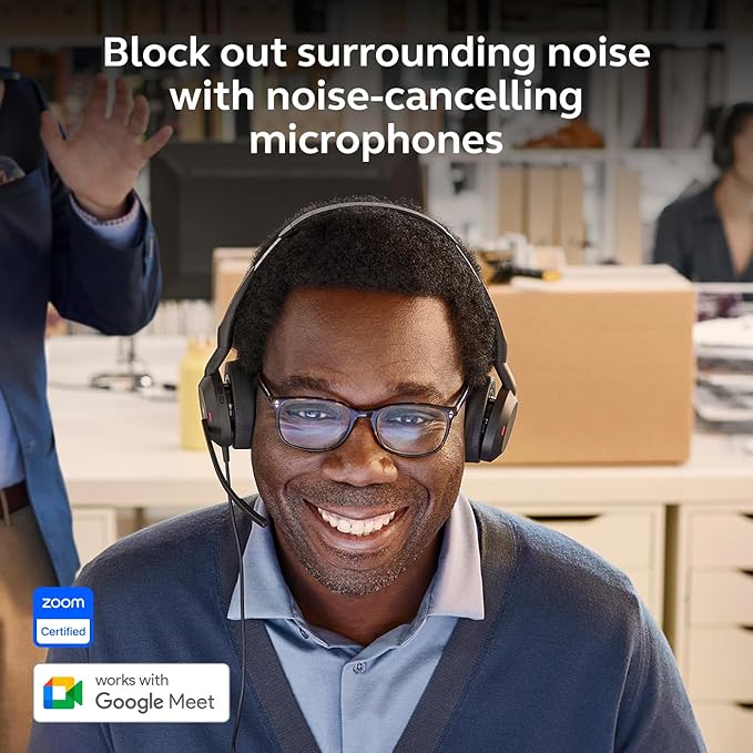 Jabra Evolve2 50 Wired Dual-Ear Headset - Noise Cancelling Headphones, Bluetooth Headset for Work with Noise Cancelling Microphones, Goes with Online Meeting Platforms Like Zoom & Google, Black