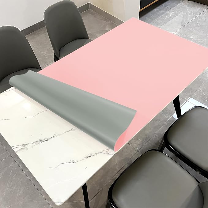Faux Leather Table Cover,1.8mm Thick,30x48 Inch Desk Cover,Large Desk Mat,Table Protector,Table Cover Protector,Desk Top Cover,Table Tops Cut to Size(Pink+Silvery,30x48)