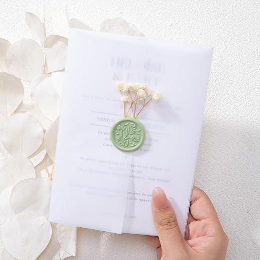 UNIQOOO Wax Seal Stickers - 3D Flower Wedding Invitation Envelope Seal Sticker, 50 Pcs Self- Adhesive Sage Green Floral Stickers, Perfect for Invitation, Christmas, Gift Wrapping