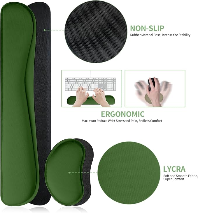 Mouse and Keyboard Pad, 3-in-1 Desk Mat Set, Wrist Rest for Computer Keyboard, Ergonomic Keyboard Wrist Rest Set for Office Home Decor(Olive Green, 31.5" x 15.7")