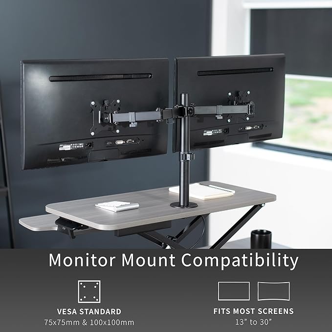 VIVO Height Adjustable 32 inch Standing Desk Converter with Dual 13 to 30 inch Monitor Stand, Sit Stand Monitor Mount and Desk Riser, Gray, DESK-V000K-M2G