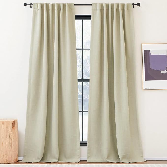 NICETOWN Room Darkening Curtains for Living Room 90 inches Long, Pinch Pleated Curtains Faux Linen Blend Light Blocking Noise Canceling Window Treatments for Bedroom, Linen Beige, W52 x L90, 2 Panels