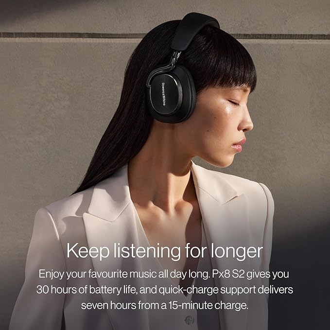 Bowers & Wilkins Px8 S2 Wireless Over-Ear Headphones, Active Noise Cancelling & Transparency Mode, High-Res Playback, 30H Playtime with Quick Charge, Bluetooth Headphones, Warm Stone