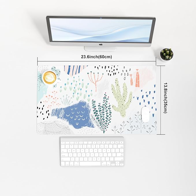 Colorful Star Large Mouse Pad, Waterproof PU Leather Abstract Desk Mat for Women Girls, Cute Desk Accessories Minimalist Home Office Decor, Kids Deak Pad Non-Slip Writing Mat 23.6" x 13.8"
