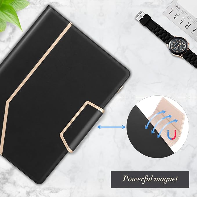 Toplive Portfolio 3 Ring Binder, Business PU Leather Padfolio Organizer Case, Executive Portfolio Folder for Interview Resume Conference 12.8" x 9.5", Black