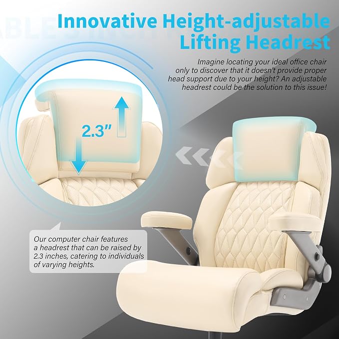 Big and Tall Office Chair 700lbs, Ergonomic High Back Computer Desk Chair | Adjustable Headrest&Lumbar Support, 3D Flip Arms, Large Wheels, Heavy Duty Metal Base, Thick Padded Wide Seat Executive Chair