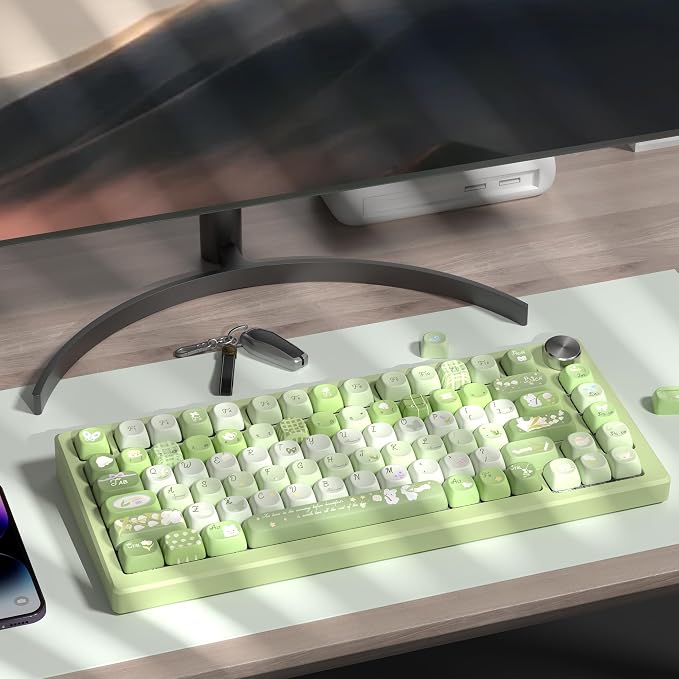Womier Cute Bunny PBT Keycaps 132 Keys, MOA Profile Keycaps 60 65 75 98 100 Percent, Green Natural Custom Keycap Set for 61/64/68/84/87/100/104/108 Mechanical Keyboards (Green)