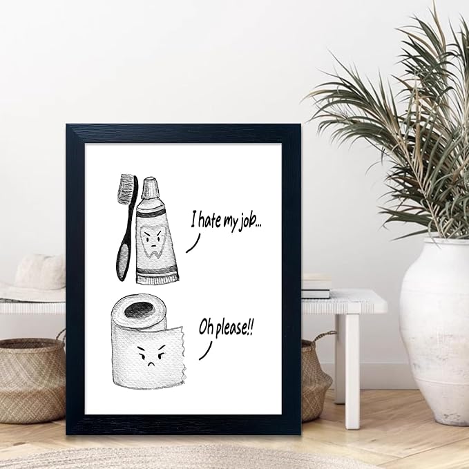 Kids Bathroom Decor Cute Children's Bathroom Wall Art Funny Canvas Print Framed Modern Black and White Picture Artwork for Guest Restroom
