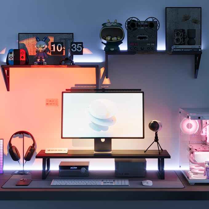 TEAMIX 31.5 inch Dual Monitor Stand Riser, TV Riser, Black Desk Organizer | For 2 Monitors/Laptop/Printer, Long Computer Stand, Wood & Steel, Holds 150 lbs, PS5/Keyboard Storage, For Home Office Gaming