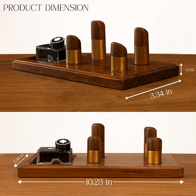 HOMORA Luxury Wooden Desk Pen Stand with Ink Bottle Holder – Premium Executive Office Organizer for Fountain Pens, Calligraphy Pens & Writing Accessories
