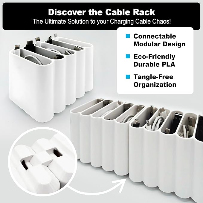 Cable Management Organizer Cord Management, Multiple Slots for Home, Office, Desk, Workshop, Durable Plastic Connectable Cable Organizer, Tangle-Free, Expandable Storage, White