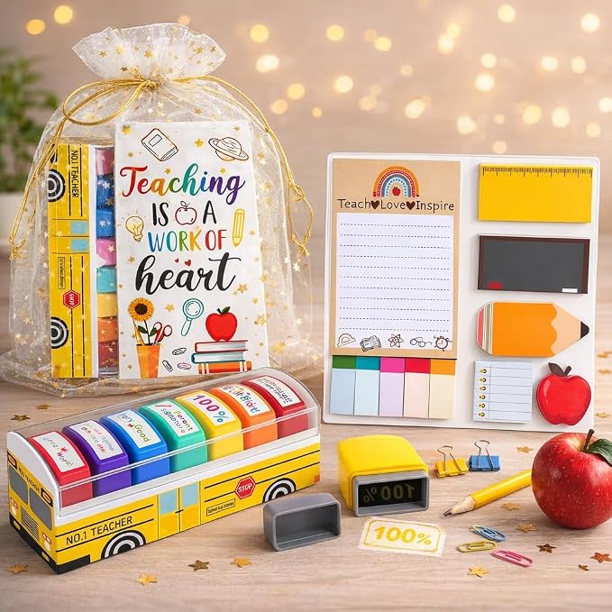 Teacher Appreciation Gifts for Women Men, Back to School End of Year Birthday Gifts for Preschool Teacher, Teacher Stamps, Sticky Notes Blackboard Self-Stick Note Pads, Classroom Supplies Must Haves