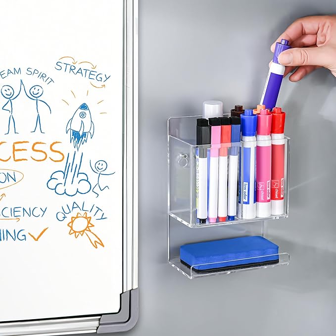 Dry Erase Marker Holder, Wall Mounted Marker Holder for Remotes, Makeup, Acrylic Pen Organizer for Whiteboard, Office, Classroom, Wall Pen Pencil Storage for Classroom Organization