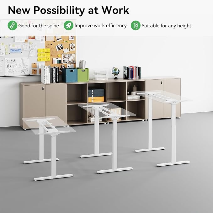 Dual Motor Standing Desk Frame for 40-63 in Tops, 264 lb, White | Frame Only, Fits 40-63 x 24-28 in Tops, 28.3-46.5 in Height, 2+3 Controls, ≤45 dB, 264 lb Capacity